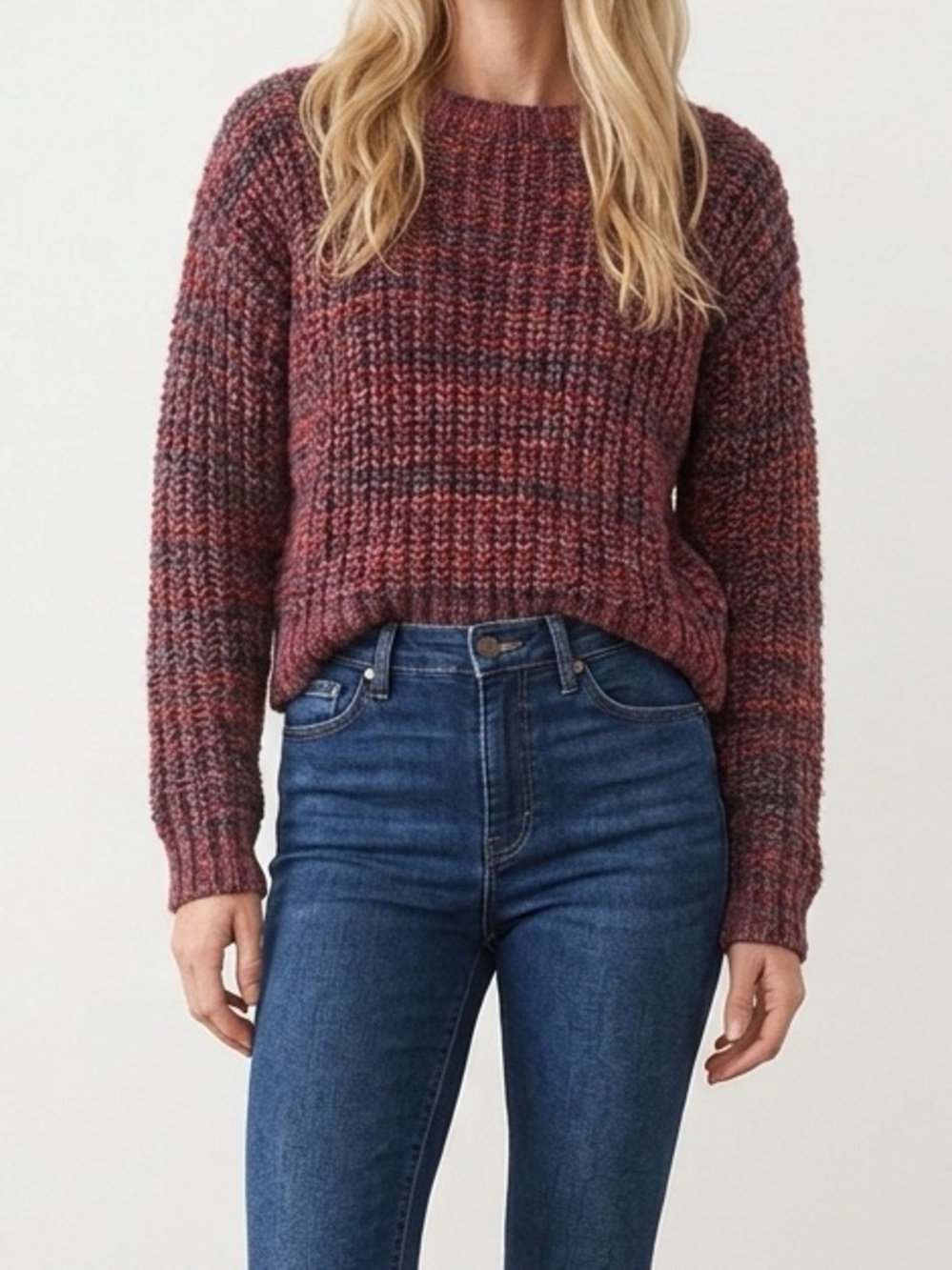 Anthropologie Chunky Knit Marled Burgundy Sweater Small